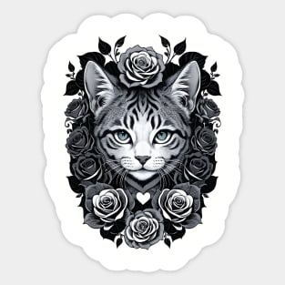 A cat with roses. Sticker